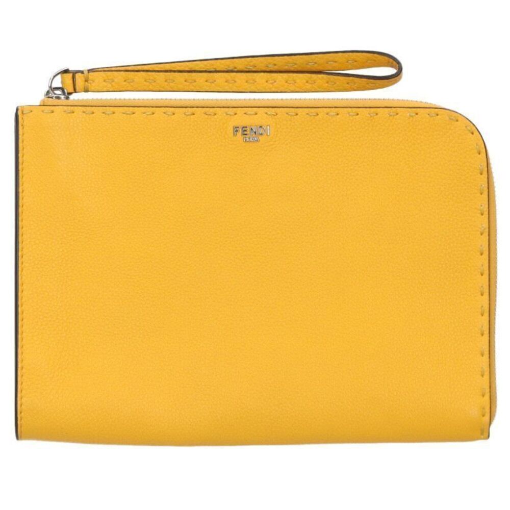 Fendi Leather Clutch Selleria Bag Slim Black